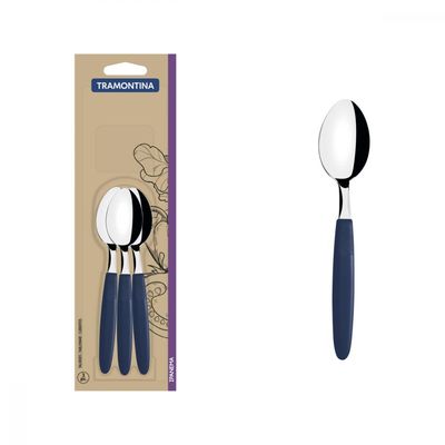 Conjunto de Colheres para Cha Tramontina Ipanema com Laminas em Aço Inox e Cabos de Polipropileno Azul 3 Peças