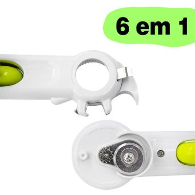Abridor De Tampas Universal 6 Em 1 Latas Potes Garrafas Multifuncional