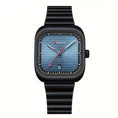 Relógio Casual Masculino De Quartzo Pulseira De Aço Inoxidável Quadrado Azul Preto