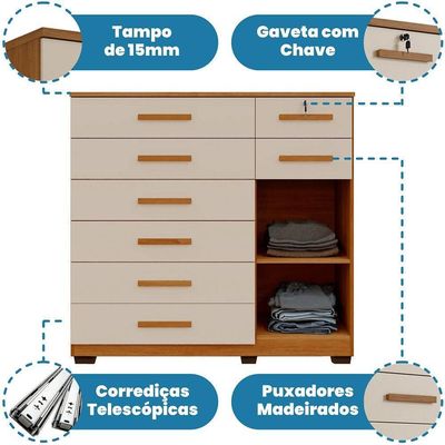 Cômoda Pernambuco 8 Gavetas 1 Porta Com Sapateira - Benetil Cinamomo Off