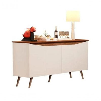 Aparador Buffet 4 Portas Retrô Com Pés De Madeira Off White - Freijó Off White - Freijó