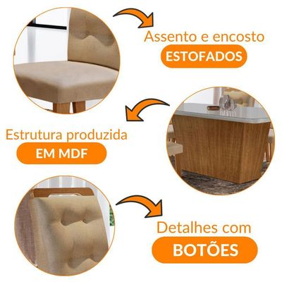 Mesa Para Sala De Jantar Aida 180cm Mdf E 6 Cadeiras Moderna Vel. Marrom/off White/imbuia