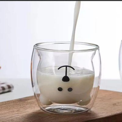 Kit 2 Caneca Urso Dupla Camada De Vidro Resistente Ao Calor – 250ml