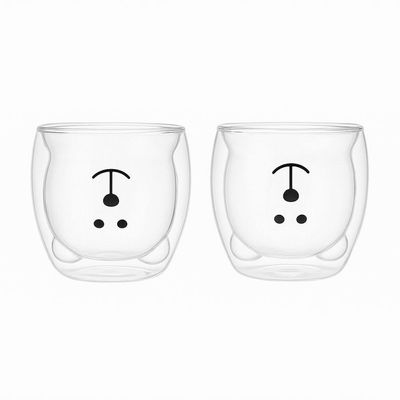 Kit 2 Caneca Urso Dupla Camada De Vidro Resistente Ao Calor – 250ml