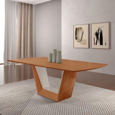 Mesa Para Sala De Jantar Rubi 180cm Moderna Mobília Cinamomo Com Off White-cinamomo Imbuia