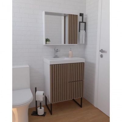 Gabinete Para Banheiro Com Pé Ferrara 80 Cm Branco/jequitiba