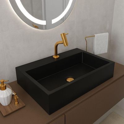 Cuba De Apoio Banheiro Esmeralda Pedra 60x40cm Preto