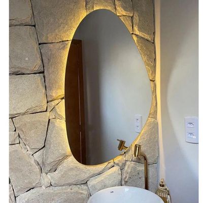 Espelho Orgânico Com LED À Pilha Ou Fonte Decorativo Quente A Pilha 51x80