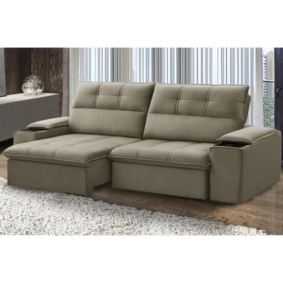 Sofá Retrátil Reclinável Para Sala 3 Lugares 230cm Zayn F04 Veludo Marrom Claro - Lyam Decor