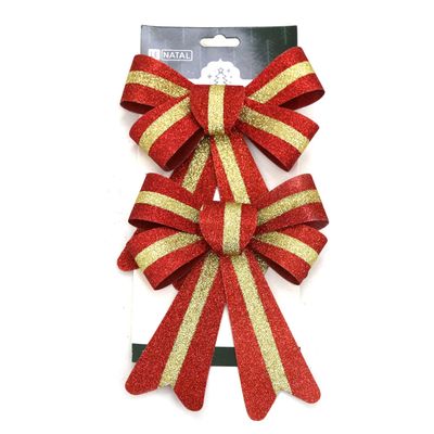 Laço de Natal Le Glitter Vermelho e Dourado 14x20cm