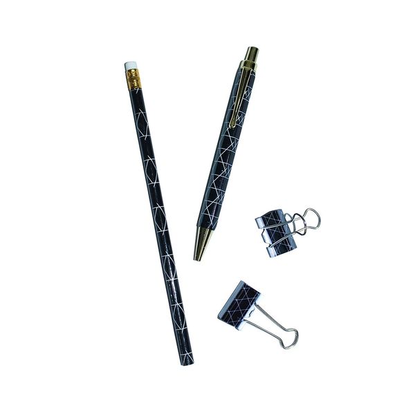 Kit Gift Le Office Geometric 1 Lápis Grafite, 1 Caneta Fine e 2 Binders Clips 25mm Kit Gift Le Office Geometric 1 Lápis Grafite, 1 Caneta Fine e 2 Binders Clips 25mm