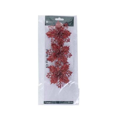 Kit Flor Natal Le 9,5cm com 3 Unidades Vermelho