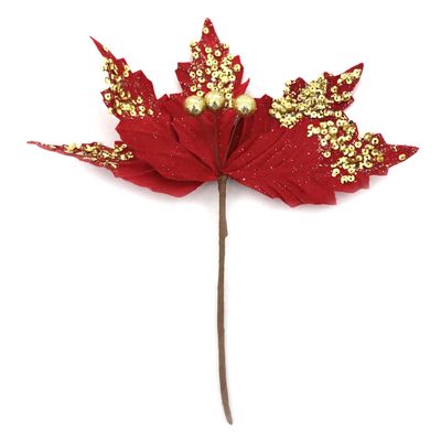Enfeite de Natal Flor Bico Le com Glitter Vermelho 24cm