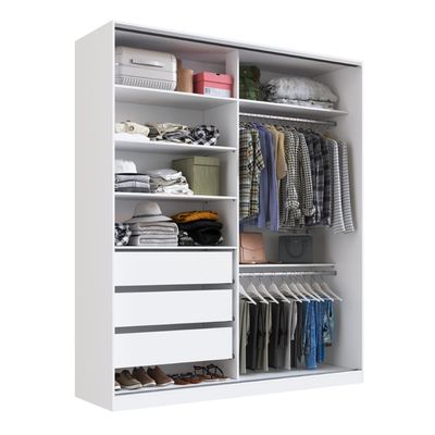 Guarda Roupa Solteiro com Espelho 2 Portas de Correr RC2006 Emovell Branco