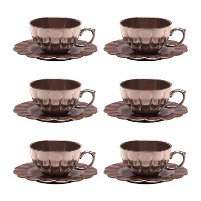 Jogo 6 Xícaras Chá Porcelana Oxford Flora Anis 220 Ml: Marrom Metalizado