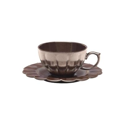 Jogo 6 Xícaras Chá Porcelana Oxford Flora Anis 220 Ml: Marrom Metalizado