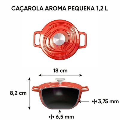 Caçarola de Ferro Fundido Esmaltado Oxford Aroma Vermelha 18cm Para Fogão Indução