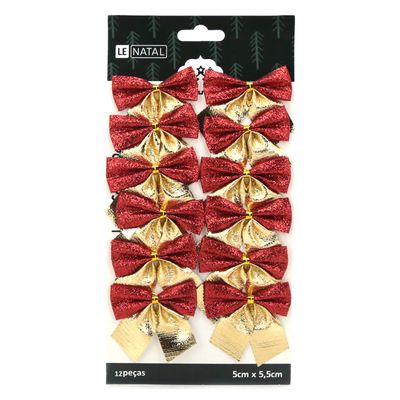Kit Laço de Natal Le Glitter 12 Unidades 5x5,5cm