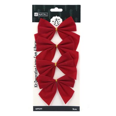 Kit Laço de Natal Le Vermelho Liso 4 Unidades 9cm