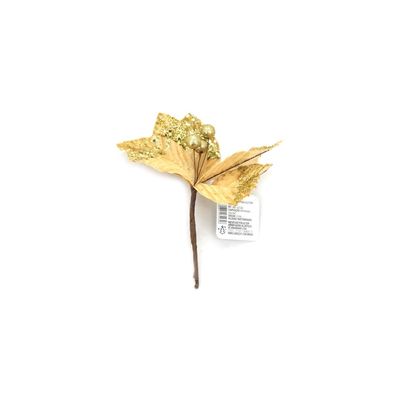 Enfeite de Natal Flor Bico Fino Le com Glitter Dourado 20cm