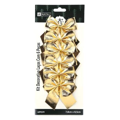 Kit Laço de Natal Dourado Liso 6 Unidades 7,8x8,5cm