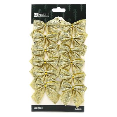 Kit Laço de Natal Dourado Liso 12 Unidades 5,5cm