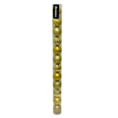 Tubo Com 12 Bolas De Natal Douradas De 6cm Cazza Cv244414