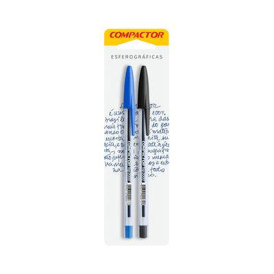 Caneta Esferográfica Compactor Top 2000 1.0mm Azul e Preta com 2 Unidades