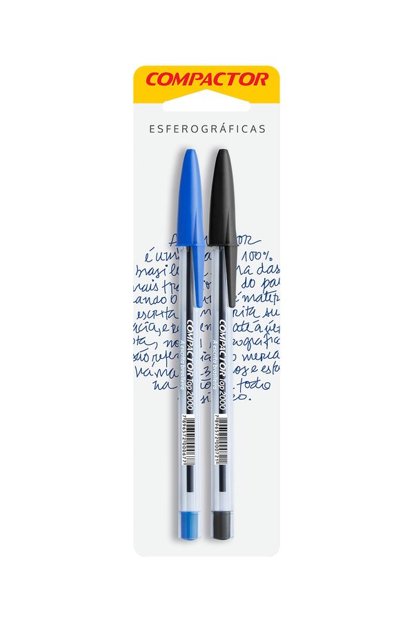Caneta Esferográfica Compactor Top 2000 1.0mm Azul e Preta com 2 Unidades