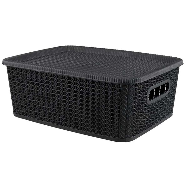Caixa Organizadora São Bernardo Rattan em Plástico Preta 12,5L