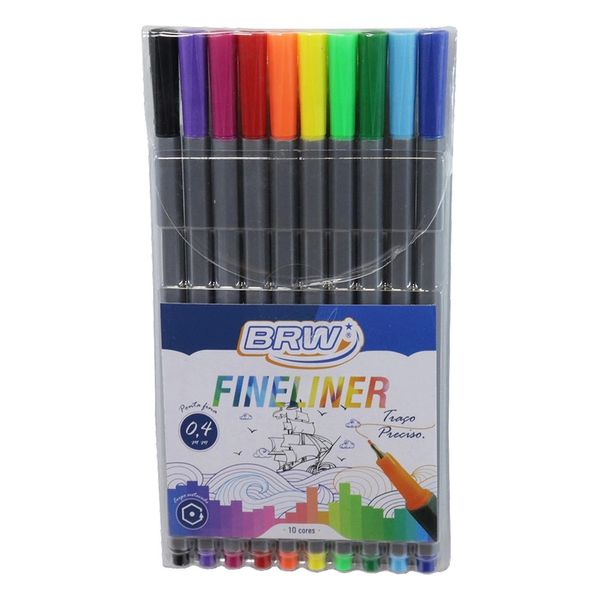 Caneta Hidrográfica Brw Fineliner 0.4mm com 10 Cores