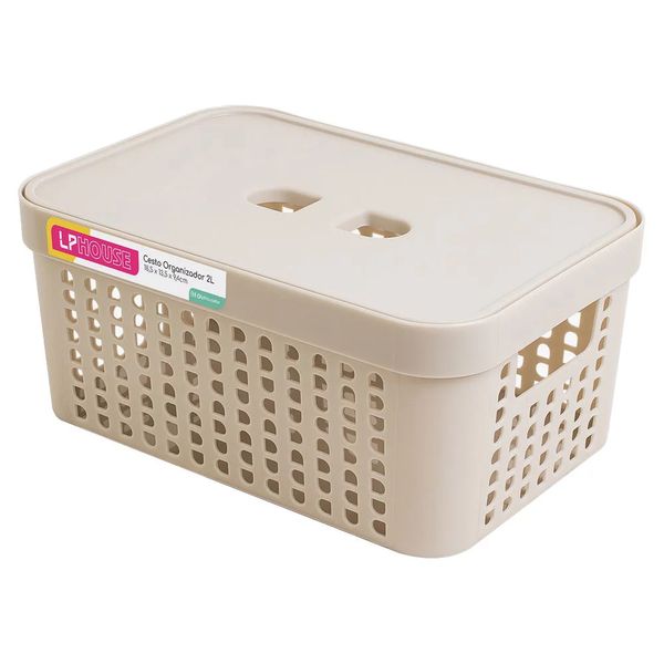 Cesta Organizadora LP House Rattan com Tampa Bege 2L Cesta Organizadora LP House Rattan com Tampa Bege 2L
