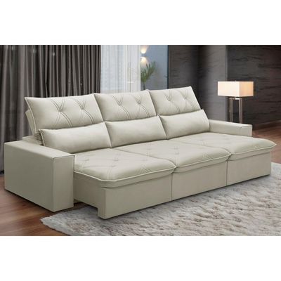 Sofá Retrátil Reclinável Para Sala 4 Lugares 290cm Aires F04 Veludo Bege - Lyam Decor