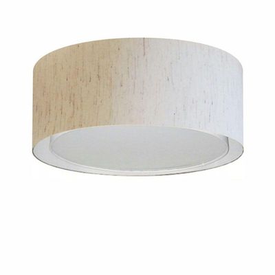 Plafon Cilíndrico Duplo Vivare Md-3036 Cúpula Em Tecido 50x25cm - Bivolt Linho Bege 127/220v