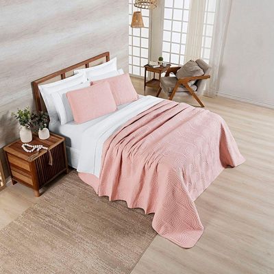 Cobre Leito Colcha Queen Ternura 3 Peças Rosa - 100% Poliéster