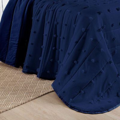 Cobre Leito Colcha King Pompom 3 Peças Marinho- 100% Poliéster