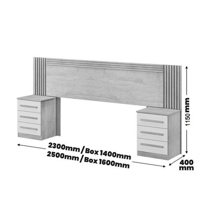 Cabeceira Valência Estofada Ripada E 2 Mesas De Cabeceiras Benetil Cinamomo-off White