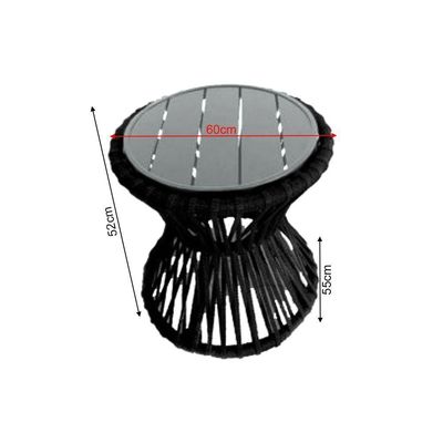 Mesa De Centro Sol Em Corda Náutica E Base Em Alumínio Cinza 50cm Preta - Cor: Preto