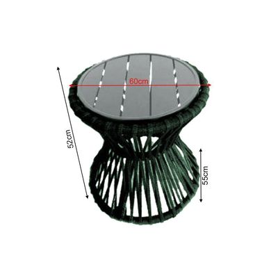 Mesa De Centro Sol Em Corda Náutica E Base Em Alumínio Cinza 50cm Verde Musgo - Cor: Verde