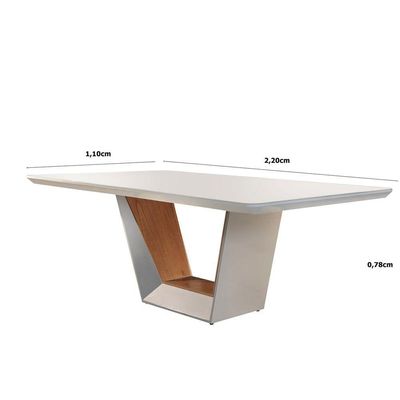 Mesa Rubi 220cm Madeira E Vidro Mobillare Off White