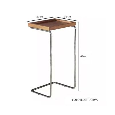 Mesa De Apoio P- Sofá Bandeja Espelhada Laca Preta Base Cromada Preto