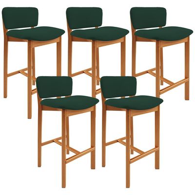 Kit 05 Banquetas Alta Para Cozinha Sala de Jantar Bar Dara L02 Suede Verde Musgo - Lyam Decor