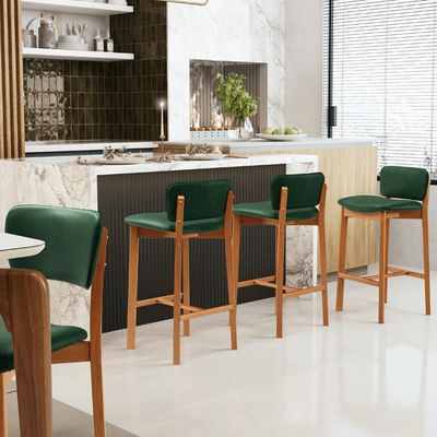 Kit 06 Banquetas Alta Para Cozinha Sala de Jantar Bar Dara L02 Couríssimo Verde Musgo - Lyam Decor