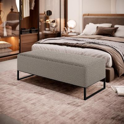 Puff Decorativo Sala de Estar Bali W01 Base Ferro 120x50 cm Bouclê Bege - Lyam Decor