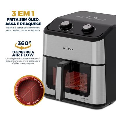 Air Fryer Britânia 8L Redstone Visor Glass BAF80A 220V