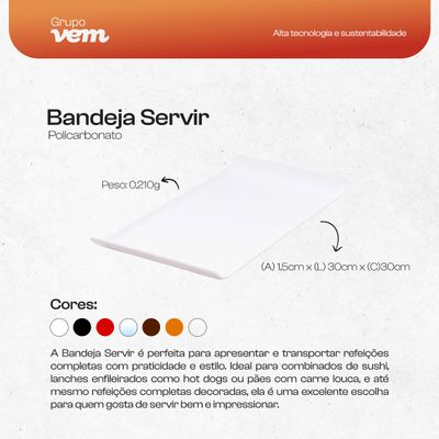 Bandeja Servir Quadrada 30x30 Preta em Policarbonato