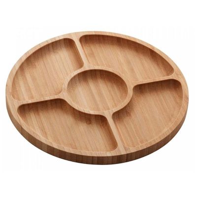 Jogo de 24 Tábuas Petisqueiras Bambu 5 Divisórias 25cm Lyor Round Servir Aperitivos Petiscos Bar