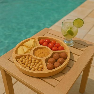 Jogo de 24 Tábuas Petisqueiras Bambu 5 Divisórias 25cm Lyor Round Servir Aperitivos Petiscos Bar