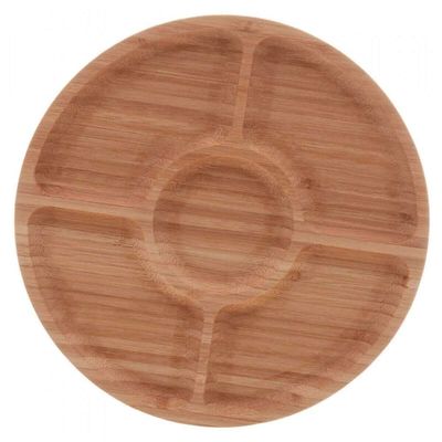 Kit 5 Petisqueiras de Bambu Redonda 5 Divisórias 25cm Lyor Round Aperitivos Tábua Servir Petiscos