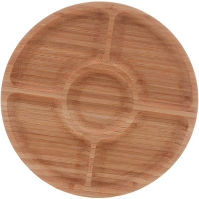 Jogo 10 Petisqueiras Bambu Redonda 25cm Lyor 5 Divisórias Tábua para Aperitivos Frios Restaurante Churrascaria